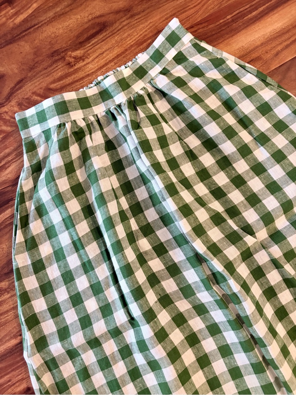 NEW Amour Linen Women’s Mona Maxi Linen Skirt In Green Gingham Small S - Picture 3 of 7